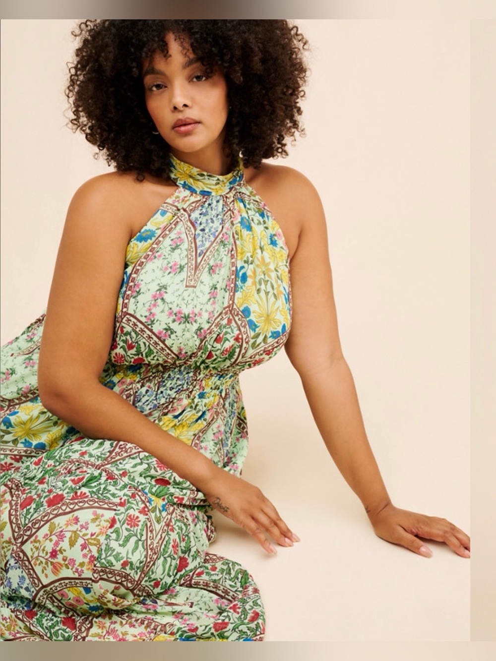 Anthropologie Halter Floral Maxi Dress in Mint, Yellow & Green - Picture 5 of 10